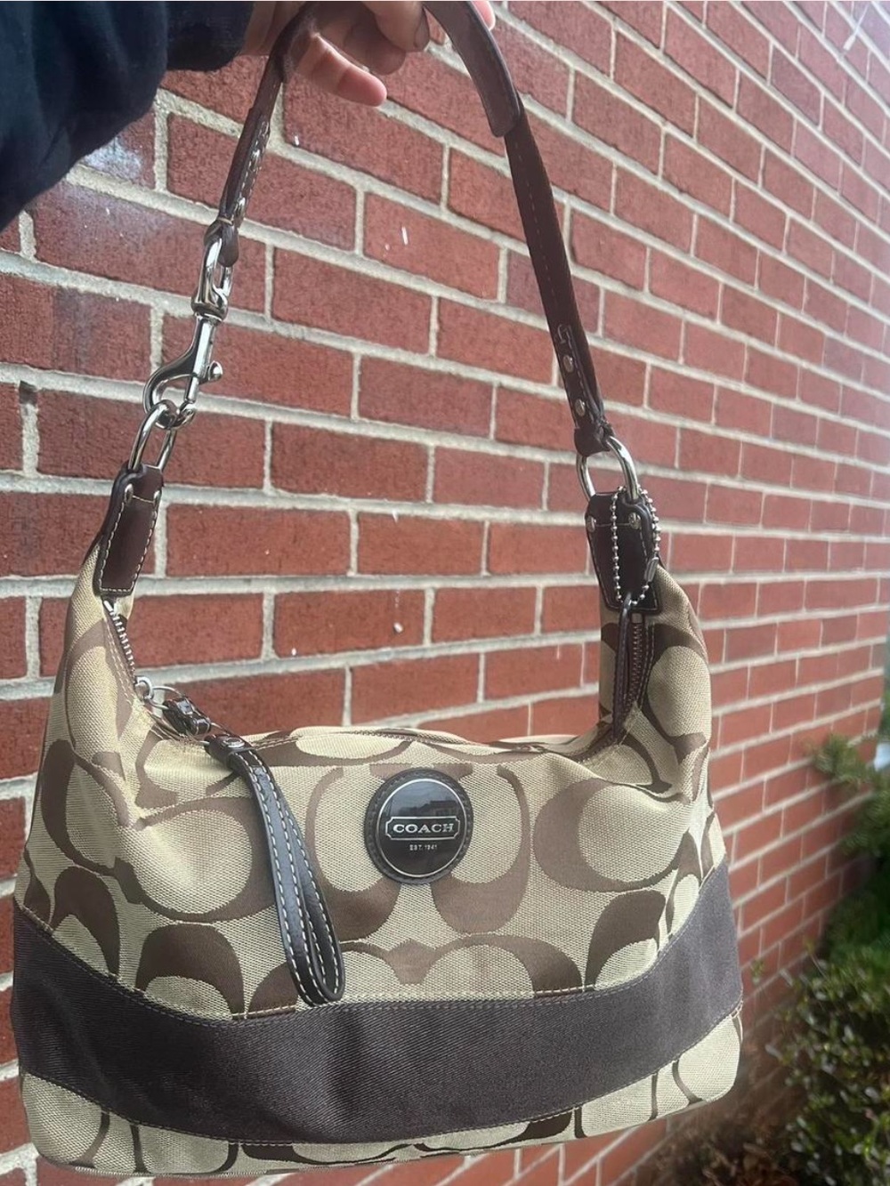 COACH Signature Canvas Hobo Bag Khaki/Brown